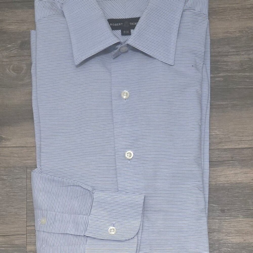 Robert Talbott Men's Italian Dress Shirt Stripe Long Sleeves Fine Cotton Shirt
